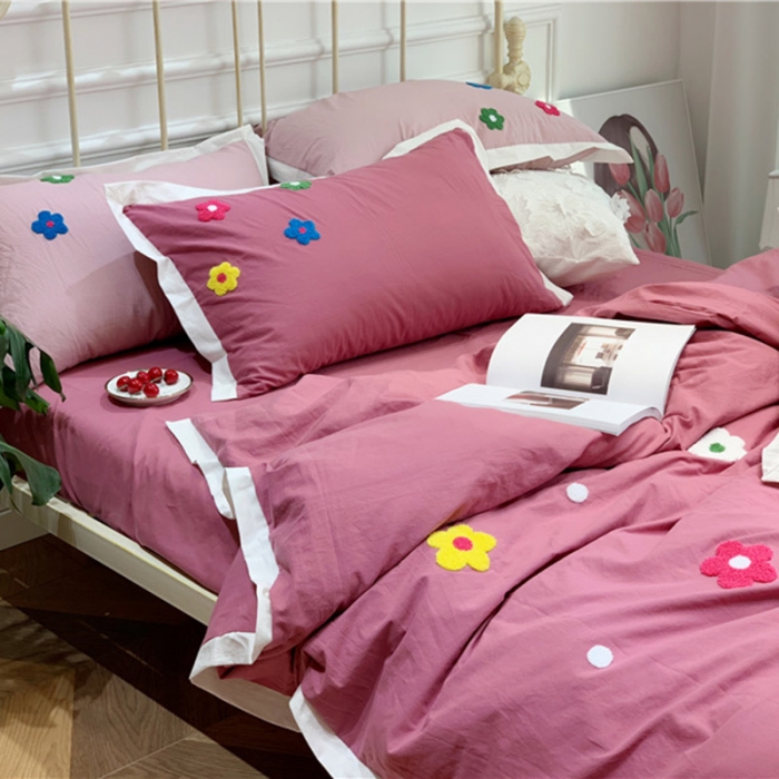 91家纺网 家纺一手货源 找家纺 润缦 新款加厚全棉水洗棉四件套 泫雅风-海棠红