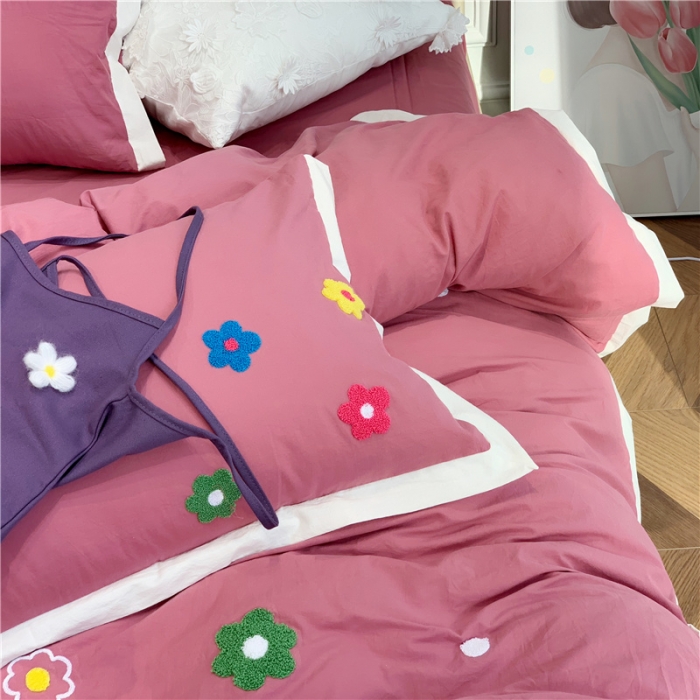 91家纺网 家纺一手货源 找家纺 润缦 新款加厚全棉水洗棉四件套 泫雅风-海棠红