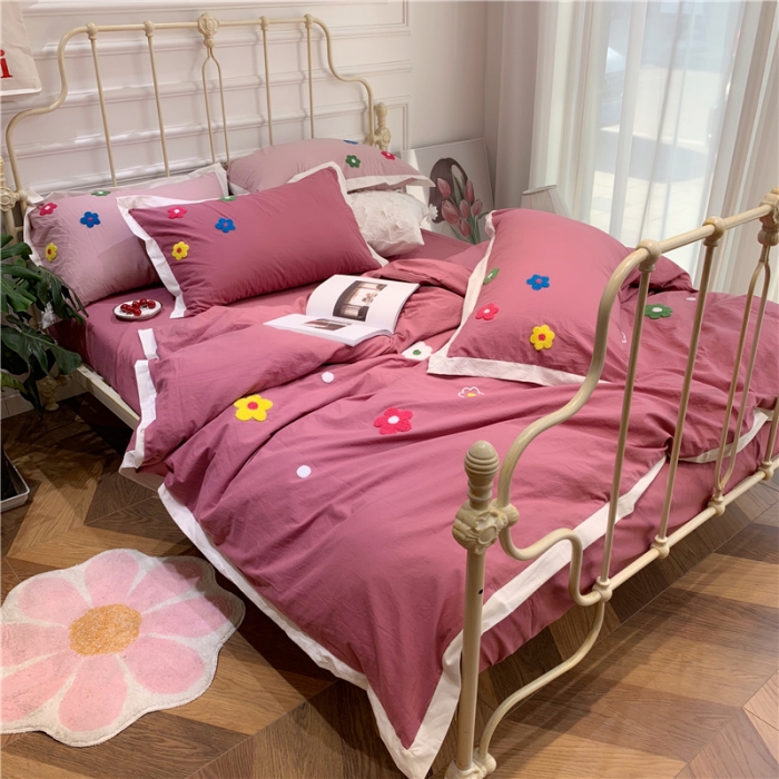 91家纺网 家纺一手货源 找家纺 润缦 新款加厚全棉水洗棉四件套 泫雅风-海棠红