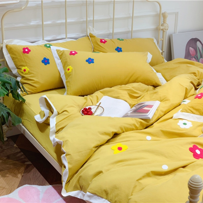 91家纺网 家纺一手货源 找家纺 润缦 新款加厚全棉水洗棉四件套 泫雅风-姜黄