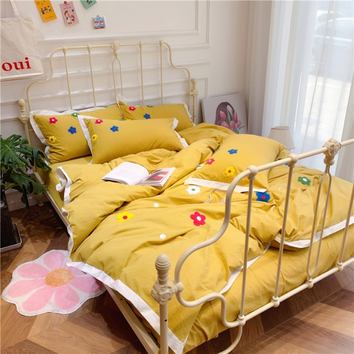 91家纺网 家纺一手货源 找家纺 润缦 新款加厚全棉水洗棉四件套 泫雅风-姜黄