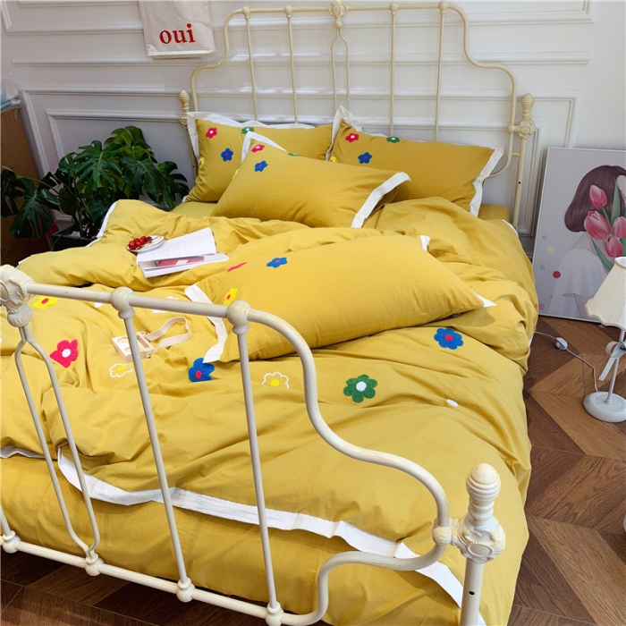 91家纺网 家纺一手货源 找家纺 润缦 新款加厚全棉水洗棉四件套 泫雅风-姜黄