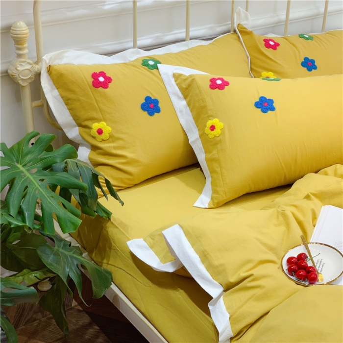 91家纺网 家纺一手货源 找家纺 润缦 新款加厚全棉水洗棉四件套 泫雅风-姜黄