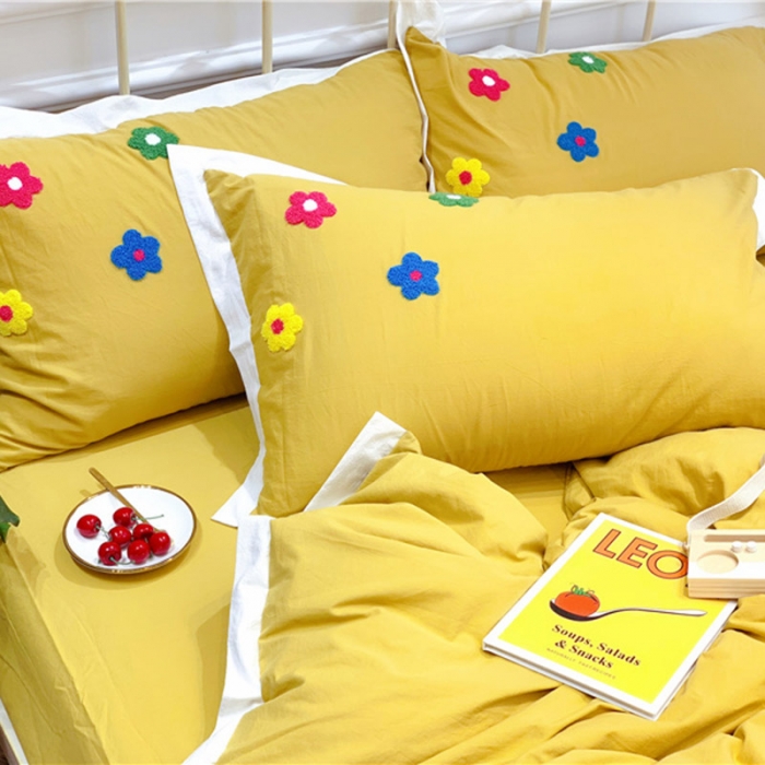 91家纺网 家纺一手货源 找家纺 润缦 新款加厚全棉水洗棉四件套 泫雅风-姜黄