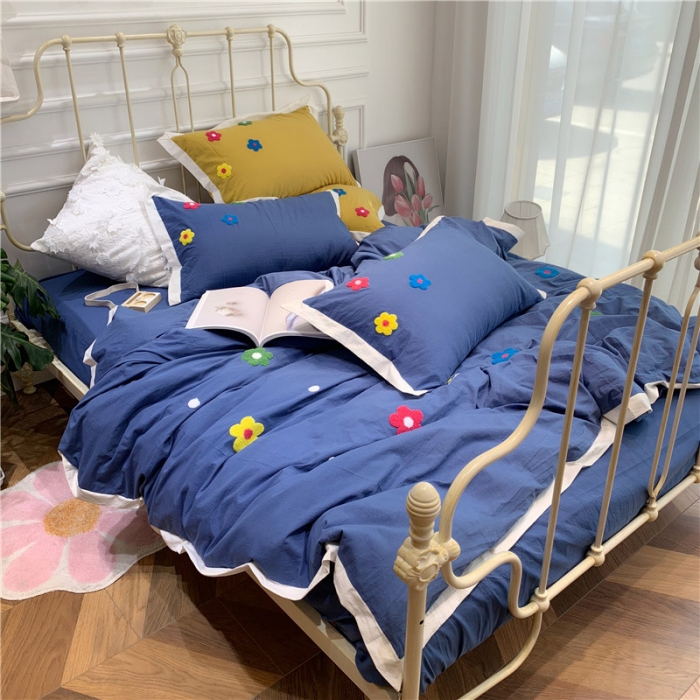 91家纺网 家纺一手货源 找家纺 润缦 新款加厚全棉水洗棉四件套 泫雅风-牛仔蓝