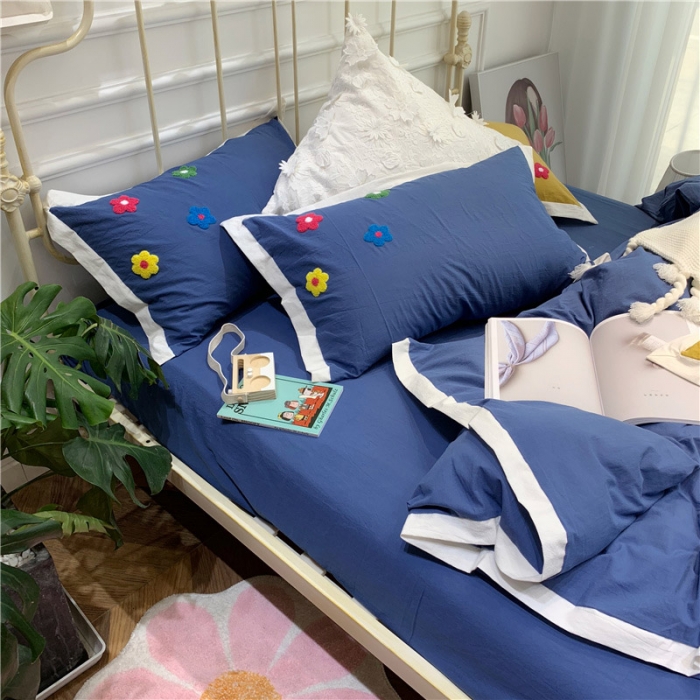 91家纺网 家纺一手货源 找家纺 润缦 新款加厚全棉水洗棉四件套 泫雅风-牛仔蓝