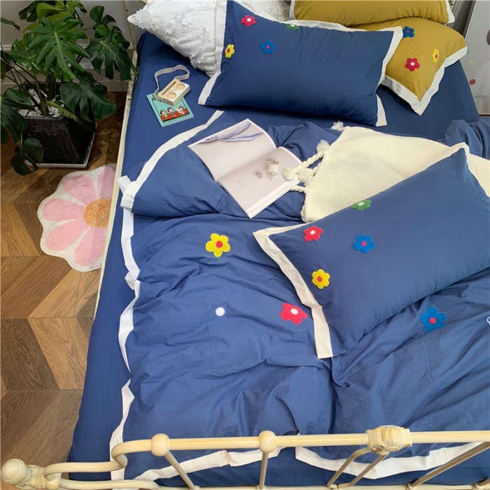 91家纺网 家纺一手货源 找家纺 润缦 新款加厚全棉水洗棉四件套 泫雅风-牛仔蓝