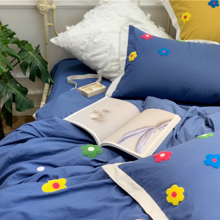 91家纺网 家纺一手货源 找家纺 润缦 新款加厚全棉水洗棉四件套 泫雅风-牛仔蓝