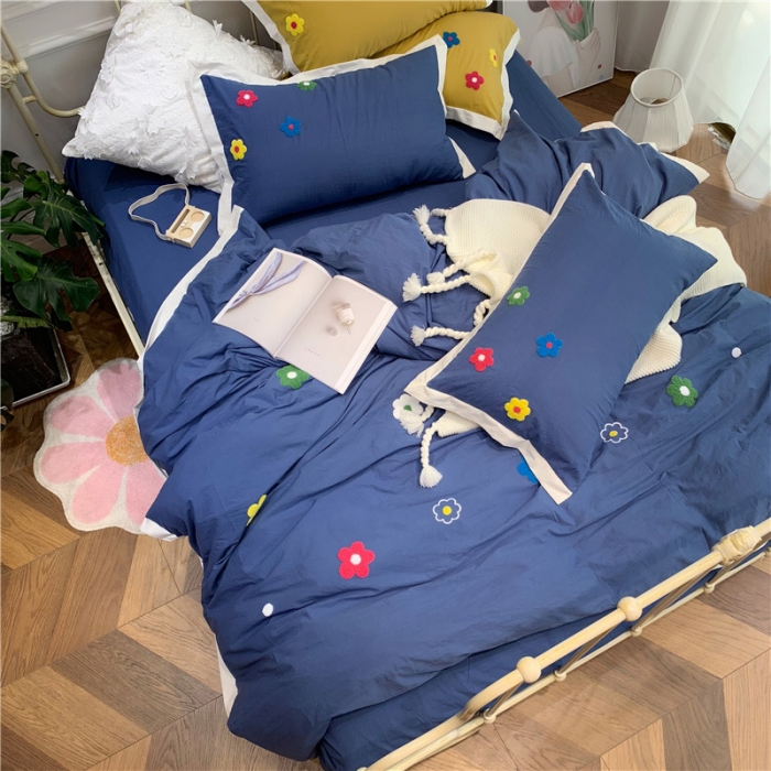 91家纺网 家纺一手货源 找家纺 润缦 新款加厚全棉水洗棉四件套 泫雅风-牛仔蓝