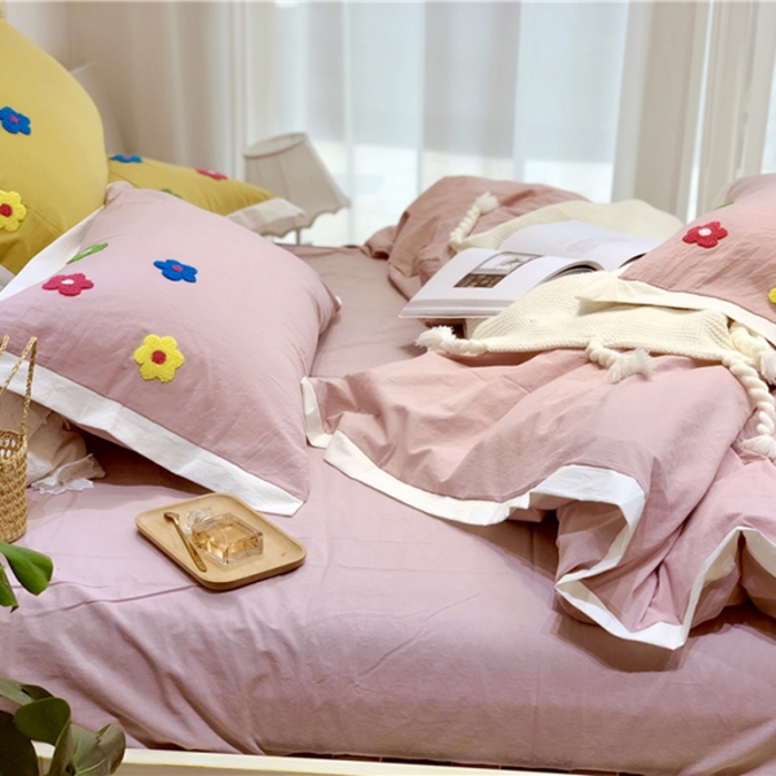 91家纺网 家纺一手货源 找家纺 润缦 32支加厚全棉水洗棉四件套泫雅风实拍图 泫雅风豆沙