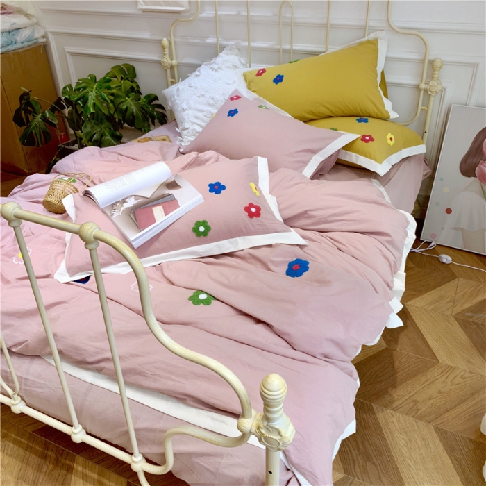 91家纺网 家纺一手货源 找家纺 润缦 32支加厚全棉水洗棉四件套泫雅风实拍图 泫雅风豆沙