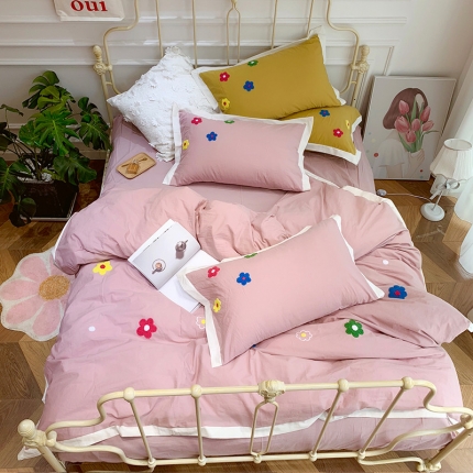 润缦 32支加厚全棉水洗棉四件套泫雅风实拍图 泫雅风豆沙