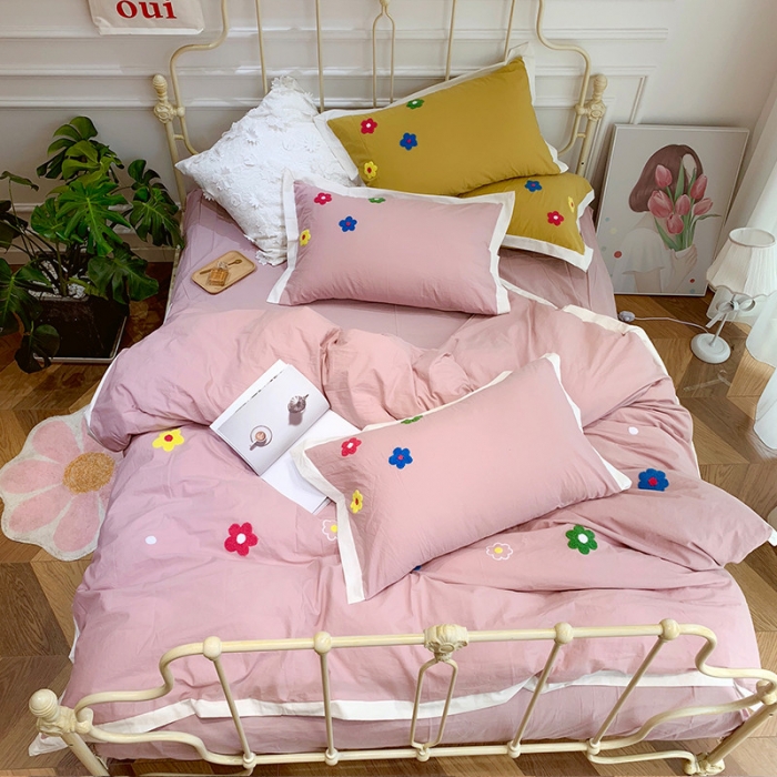 91家纺网 家纺一手货源 找家纺 润缦 32支加厚全棉水洗棉四件套泫雅风实拍图 泫雅风豆沙