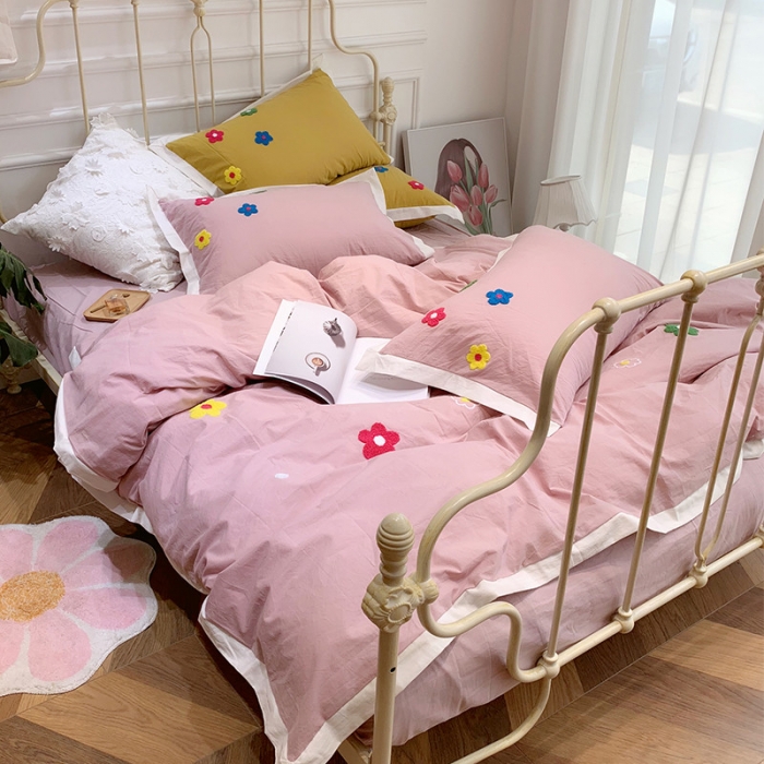 91家纺网 家纺一手货源 找家纺 润缦 32支加厚全棉水洗棉四件套泫雅风实拍图 泫雅风豆沙