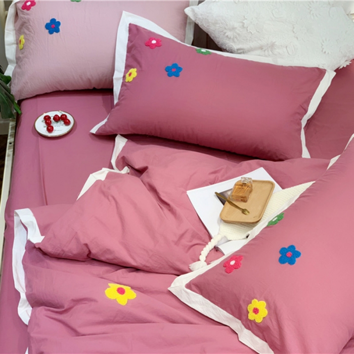 91家纺网 家纺一手货源 找家纺 润缦 32支加厚全棉水洗棉四件套泫雅风实拍图 泫雅风海棠红