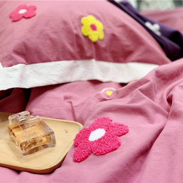 91家纺网 家纺一手货源 找家纺 润缦 32支加厚全棉水洗棉四件套泫雅风实拍图 泫雅风海棠红