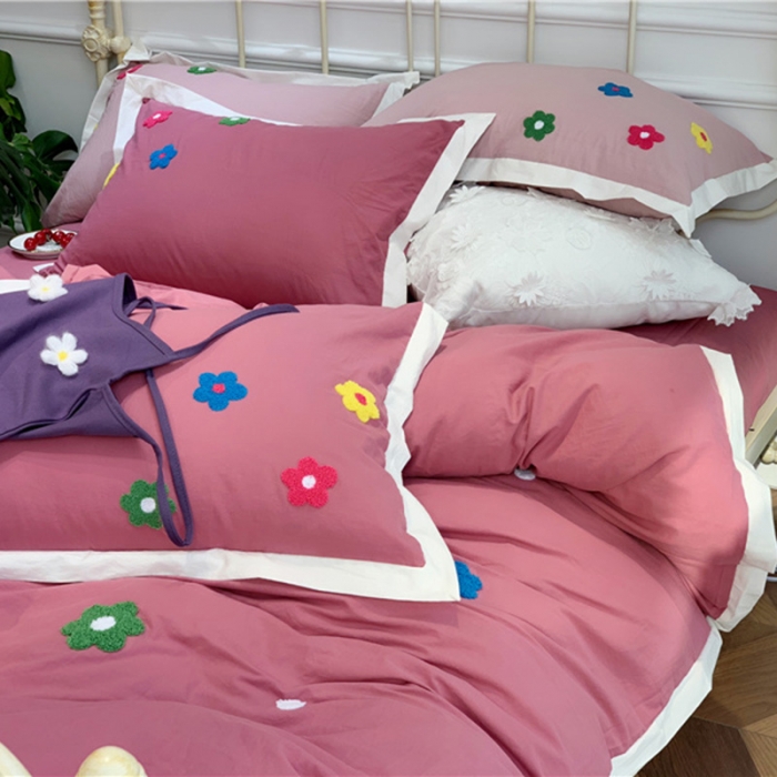 91家纺网 家纺一手货源 找家纺 润缦 32支加厚全棉水洗棉四件套泫雅风实拍图 泫雅风海棠红