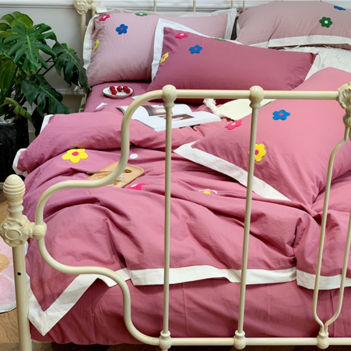 91家纺网 家纺一手货源 找家纺 润缦 32支加厚全棉水洗棉四件套泫雅风实拍图 泫雅风海棠红