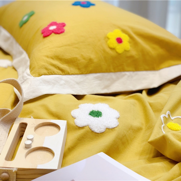 91家纺网 家纺一手货源 找家纺 润缦 32支加厚全棉水洗棉四件套泫雅风实拍图 泫雅风姜黄