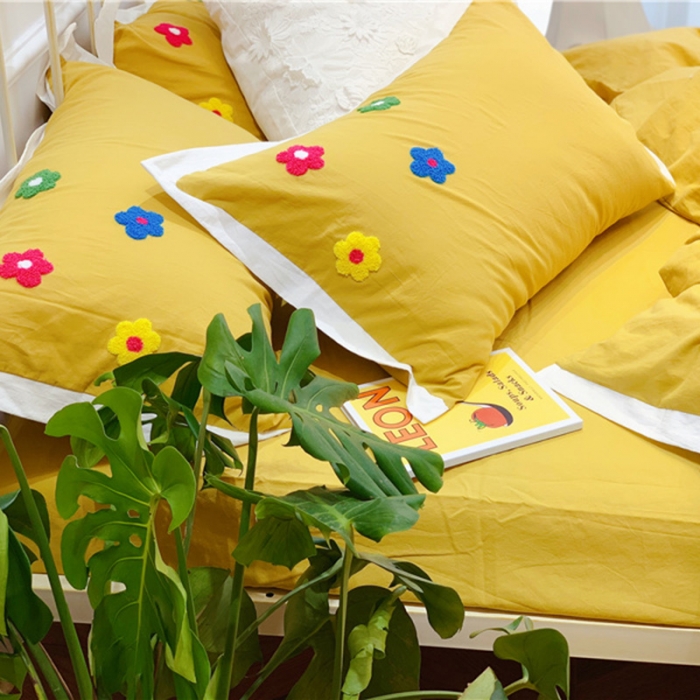 91家纺网 家纺一手货源 找家纺 润缦 32支加厚全棉水洗棉四件套泫雅风实拍图 泫雅风姜黄