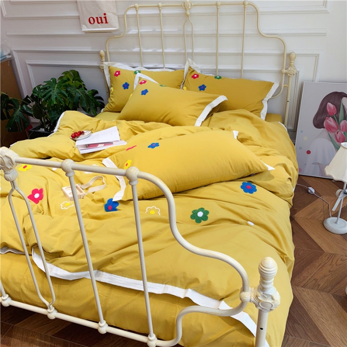 91家纺网 家纺一手货源 找家纺 润缦 32支加厚全棉水洗棉四件套泫雅风实拍图 泫雅风姜黄