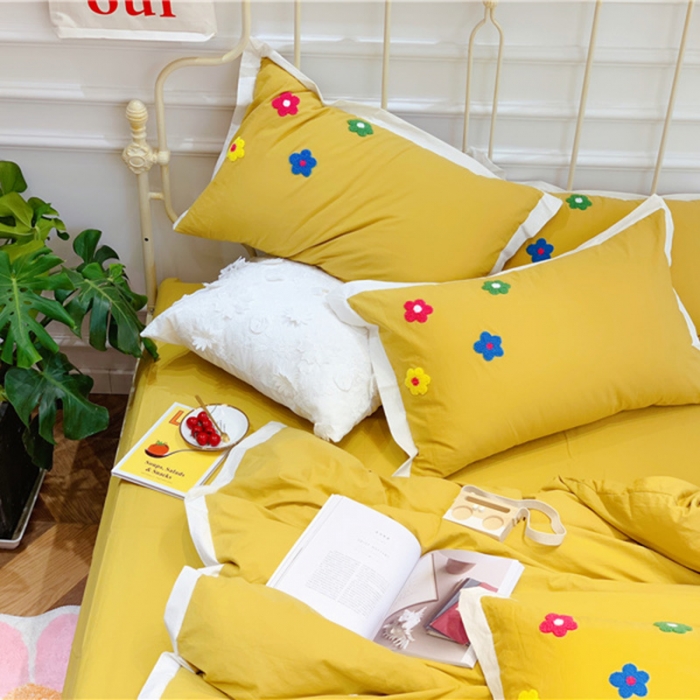 91家纺网 家纺一手货源 找家纺 润缦 32支加厚全棉水洗棉四件套泫雅风实拍图 泫雅风姜黄