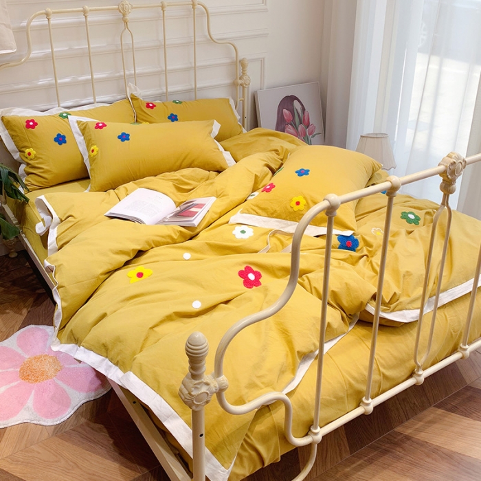 91家纺网 家纺一手货源 找家纺 润缦 32支加厚全棉水洗棉四件套泫雅风实拍图 泫雅风姜黄