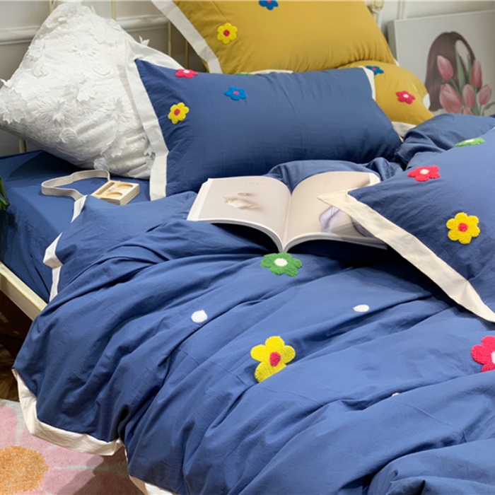 91家纺网 家纺一手货源 找家纺 润缦 32支加厚全棉水洗棉四件套泫雅风实拍图 泫雅风牛仔蓝