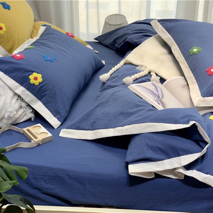 91家纺网 家纺一手货源 找家纺 润缦 32支加厚全棉水洗棉四件套泫雅风实拍图 泫雅风牛仔蓝