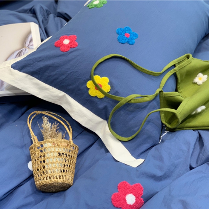 91家纺网 家纺一手货源 找家纺 润缦 32支加厚全棉水洗棉四件套泫雅风实拍图 泫雅风牛仔蓝