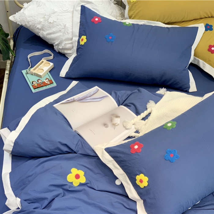 91家纺网 家纺一手货源 找家纺 润缦 32支加厚全棉水洗棉四件套泫雅风实拍图 泫雅风牛仔蓝