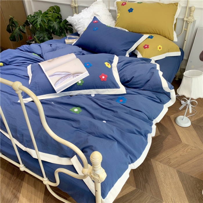 91家纺网 家纺一手货源 找家纺 润缦 32支加厚全棉水洗棉四件套泫雅风实拍图 泫雅风牛仔蓝