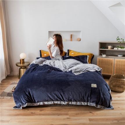 91家纺网 家纺一手货源 找家纺 润缦 2019新款牛奶绒终版四件套 深灰浅灰