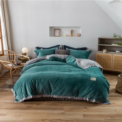 91家纺网 家纺一手货源 找家纺 润缦 2019新款牛奶绒终版四件套 水蓝浅灰