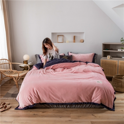 91家纺网 家纺一手货源 找家纺 润缦 2019新款牛奶绒终版四件套 橡皮粉深灰