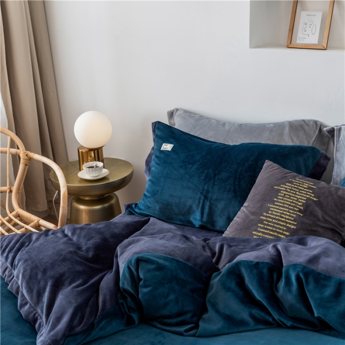91家纺网 家纺一手货源 找家纺 润缦 2019新款牛奶绒终版四件套 海蓝深灰