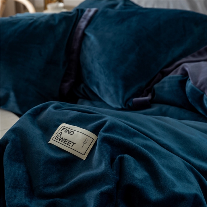 91家纺网 家纺一手货源 找家纺 润缦 2019新款牛奶绒终版四件套 海蓝深灰