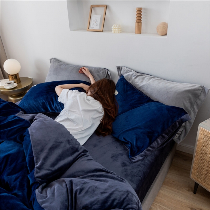 91家纺网 家纺一手货源 找家纺 润缦 2019新款牛奶绒终版四件套 藏青深灰