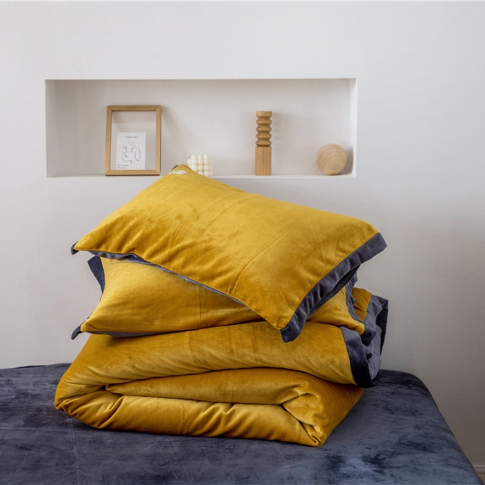 91家纺网 家纺一手货源 找家纺 润缦 2019新款牛奶绒终版四件套 秋黄深灰