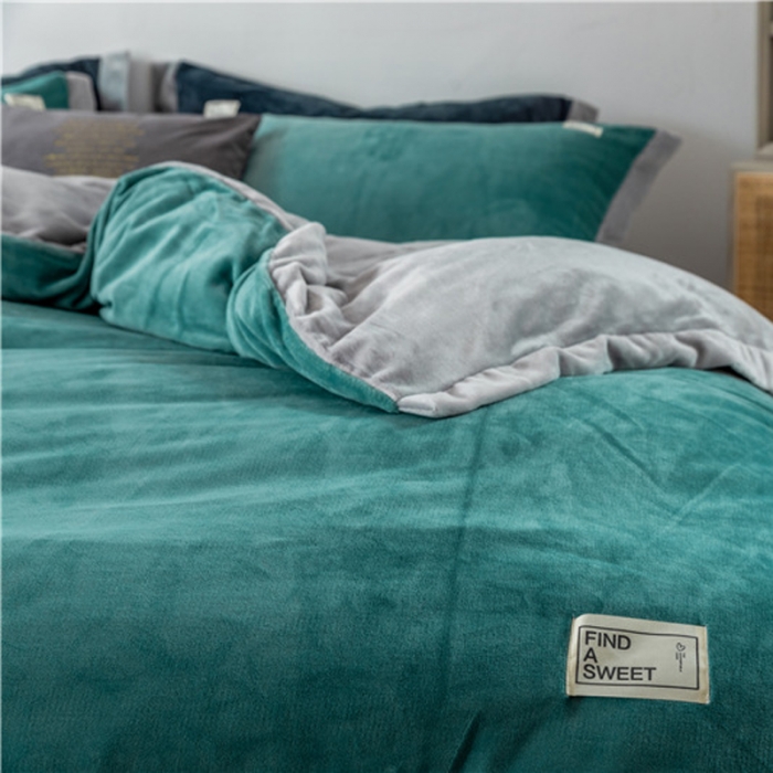 91家纺网 家纺一手货源 找家纺 润缦 2019新款牛奶绒终版四件套 水蓝浅灰