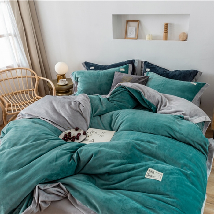 91家纺网 家纺一手货源 找家纺 润缦 2019新款牛奶绒终版四件套 水蓝浅灰