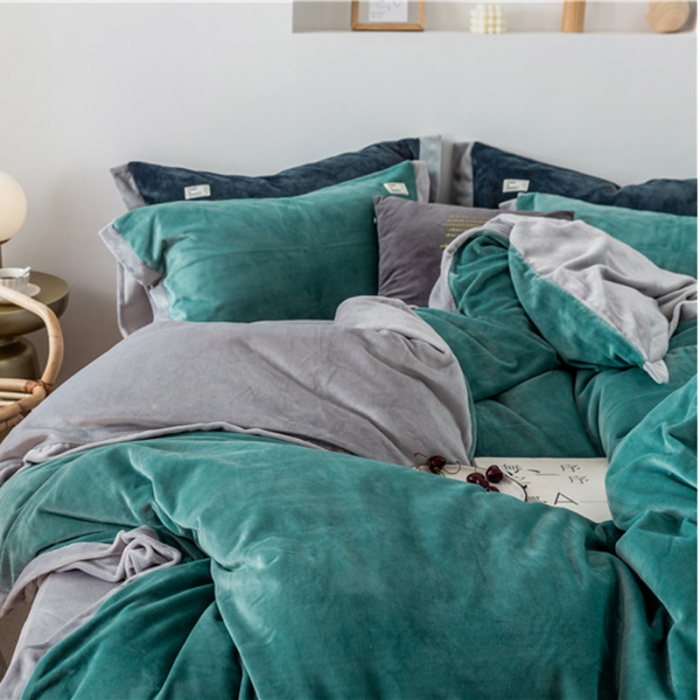 91家纺网 家纺一手货源 找家纺 润缦 2019新款牛奶绒终版四件套 水蓝浅灰