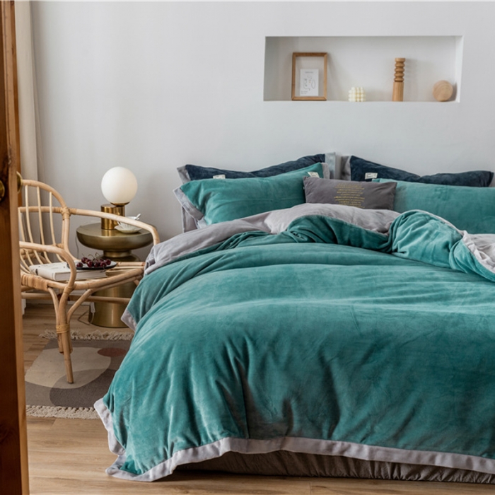 91家纺网 家纺一手货源 找家纺 润缦 2019新款牛奶绒终版四件套 水蓝浅灰