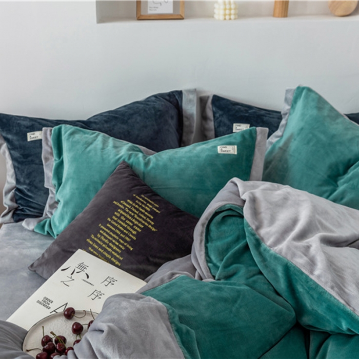 91家纺网 家纺一手货源 找家纺 润缦 2019新款牛奶绒终版四件套 水蓝浅灰