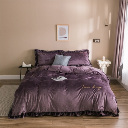 91家纺网 家纺一手货源 找家纺 （总）润缦 2019新款水晶绒蕾丝边四件套