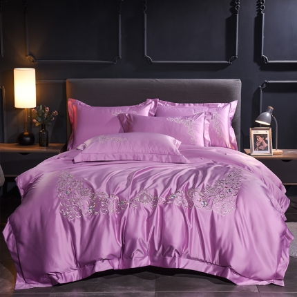 91家纺网 家纺一手货源 找家纺 （总）安妮 2020新款水洗真丝欧若拉刺绣四件套床笠款