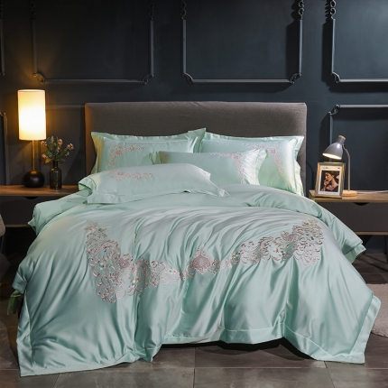 安妮 2020新款水洗真丝欧若拉刺绣四件套 欧若拉-水绿