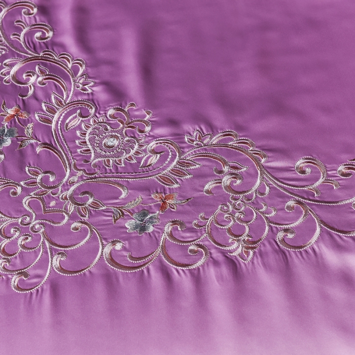 91家纺网 家纺一手货源 找家纺 安妮 2020新款水洗真丝欧若拉刺绣四件套 欧若拉-雪青