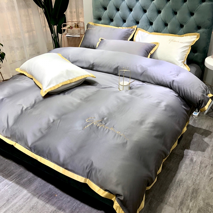 91家纺网 家纺一手货源 找家纺 安妮 2020新款水洗真丝凯茜四件套（实拍图） 光泽灰