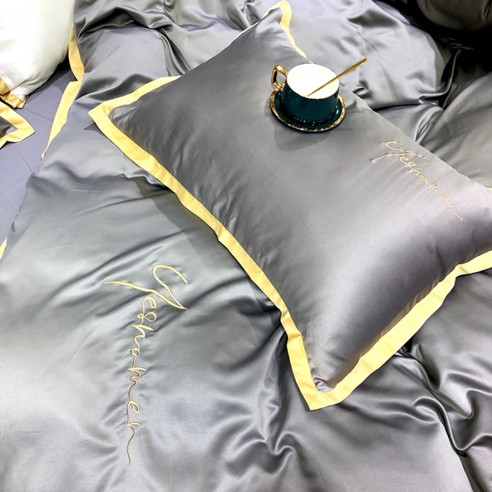 91家纺网 家纺一手货源 找家纺 安妮 2020新款水洗真丝凯茜四件套（实拍图） 光泽灰